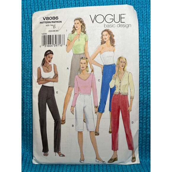 Vogue Pattern 8086 shorts pants capri size 12 14 16 - Picture 1 of 8